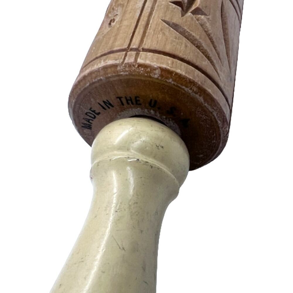 Springerle Cookie Press Rolling Pin 12 Designs Made in USA 14" Vintage - Picture 6 of 7